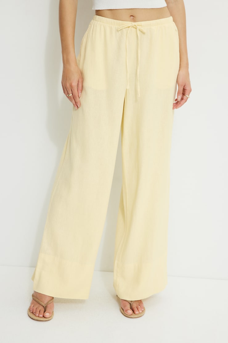 Pantalon à jambe large en lin Leo Jaune double-crème large