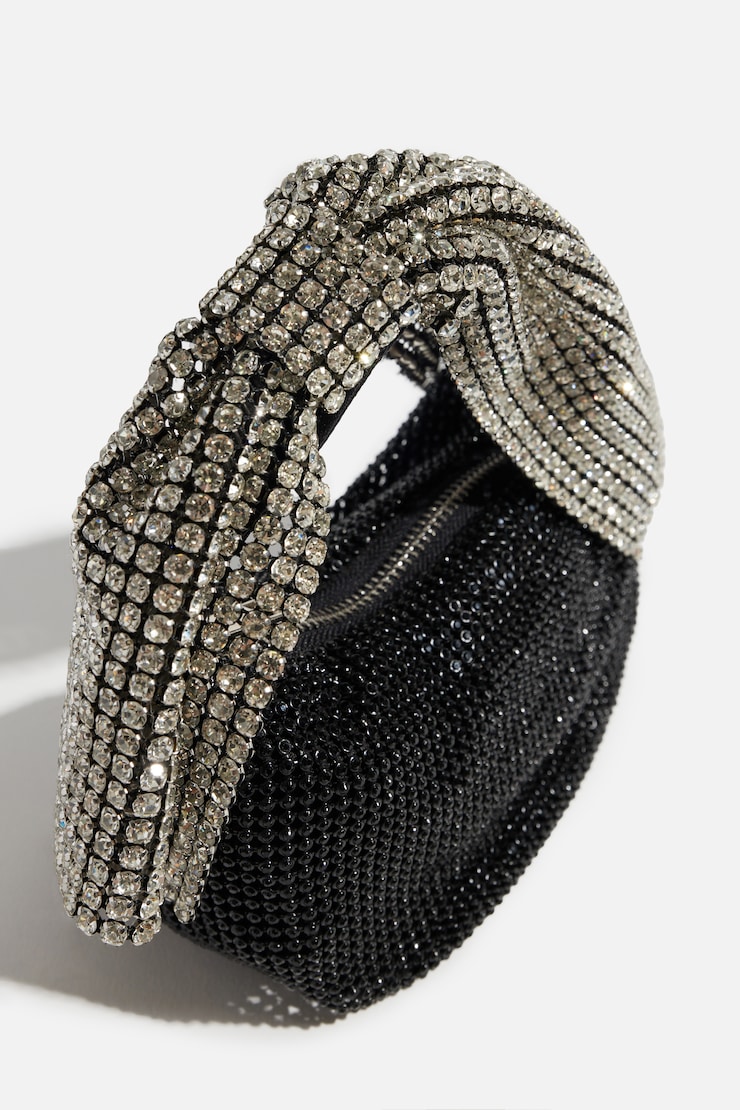 Sac avec poignée à détails de pierreries et de boucle Noir large