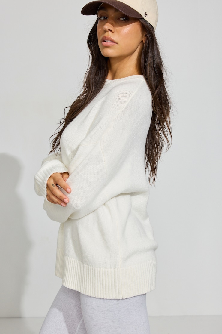 Roxy Long Sleeve Supersoft Crewneck Sweater, Snow White, large