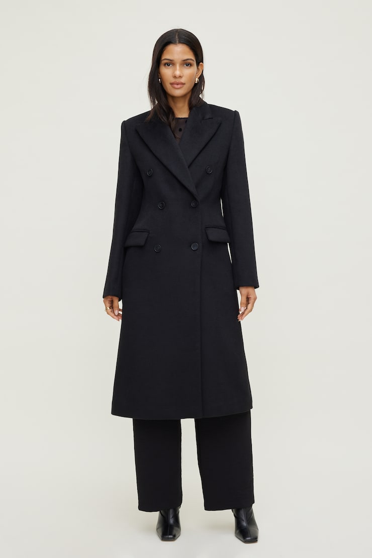 Oversized Double Breasted Wool Coat Black | Dynamite