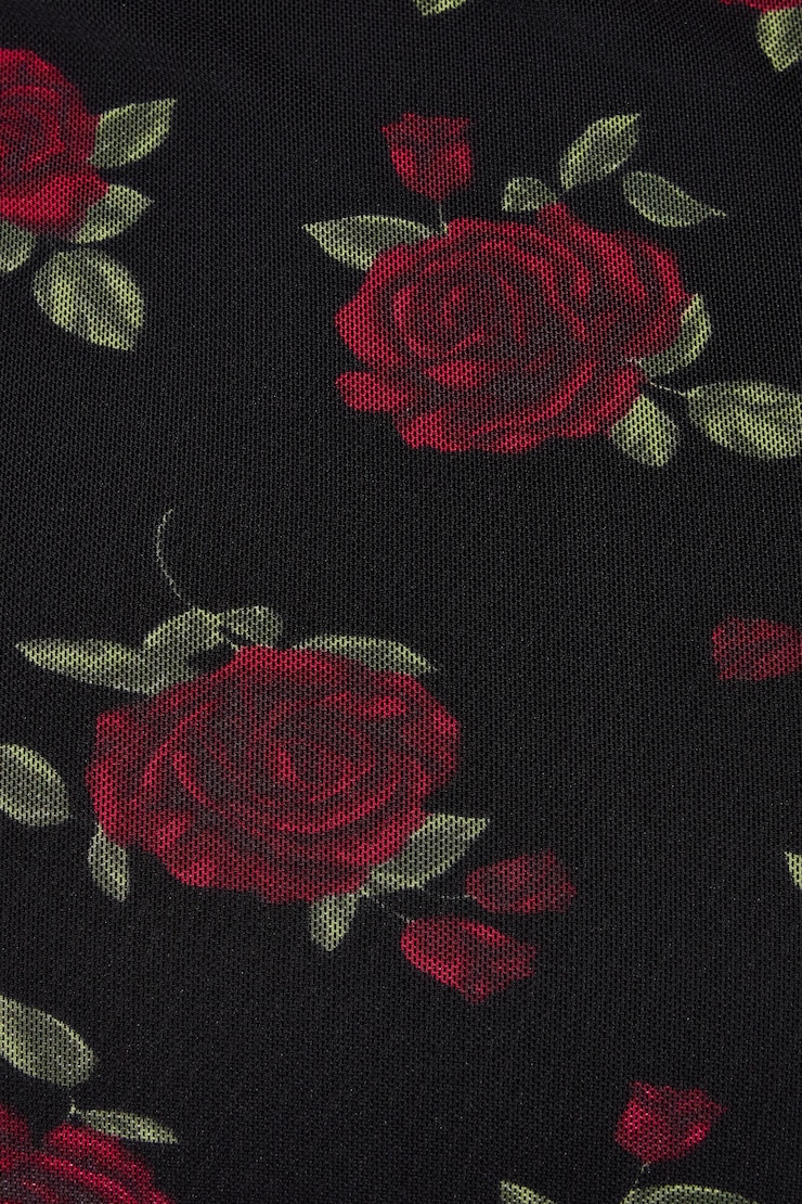 Nikky Cutout Mini Dress, Black/Red Rose Print, large
