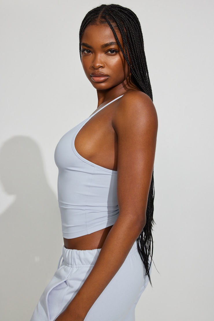 Sleek Deep V-Neck Cami Top, Blue Flirt, large