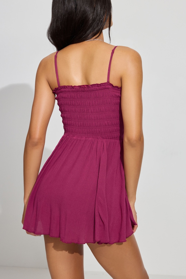 Kayley Smocked Tube Romper, Red Plum, large
