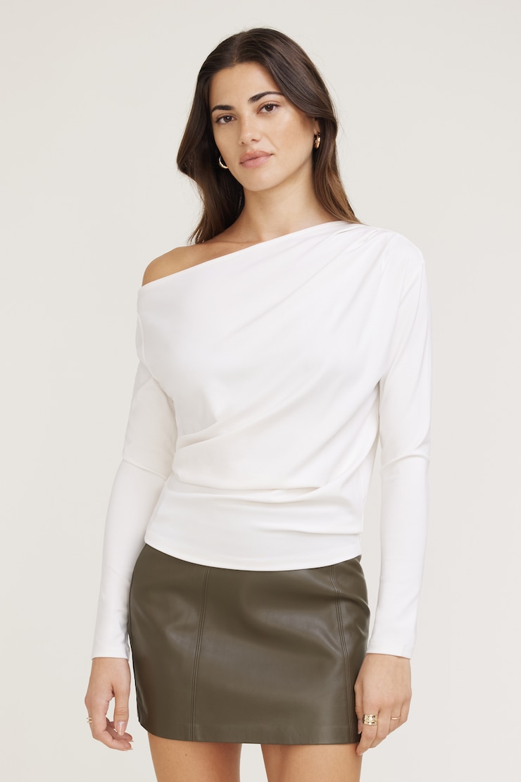 Draped Off Shoulder Long Sleeve Top