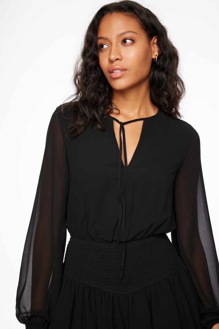 Long Sleeve Tiered Mini Dress Jet Black large