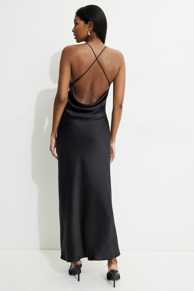 Robe nuisette maxi en satin Noir encre large