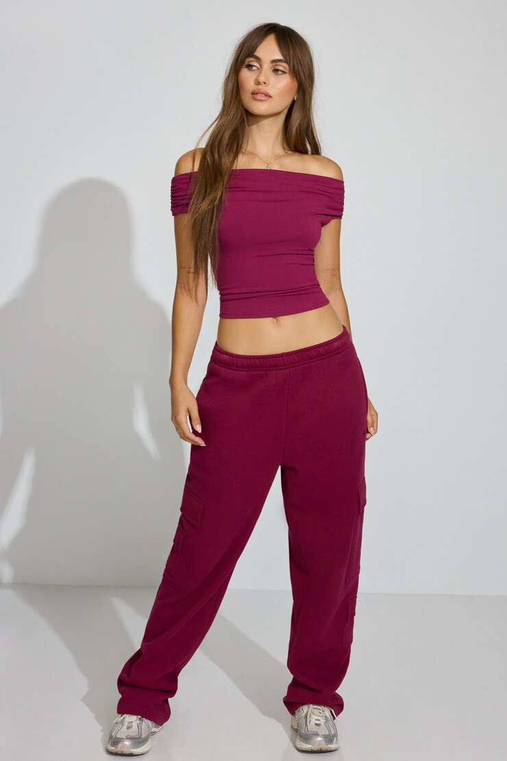 Fluid Off Shoulder Top, Sour Cherry Burgundy, large