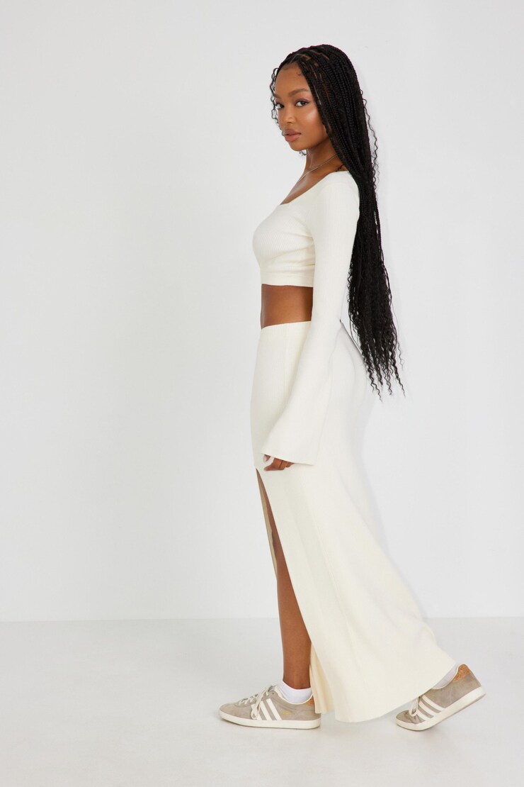 Maxi Slit Skirt, Sea Salt Beige, large