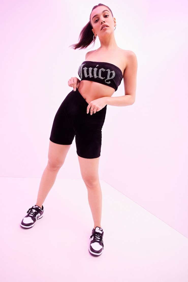 JUICY COUTURE Big Bling Velour Biker Shorts, Liquorice, large