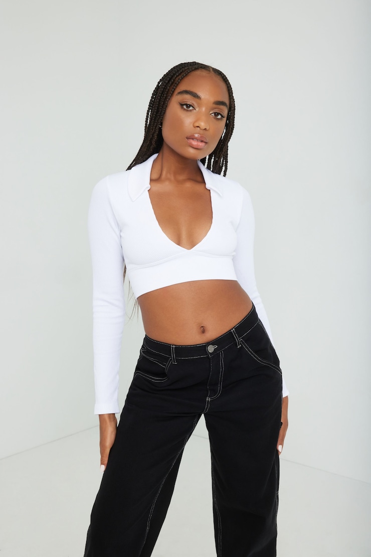 Sandra Long Sleeve Seamless Polo, Bright White, large