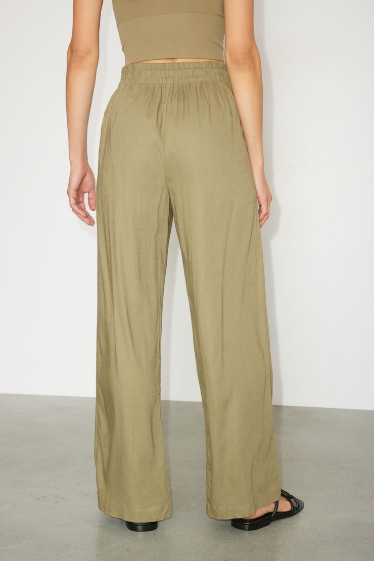 Heidi Wide Leg Linen Pull-On Pants Covert Green large