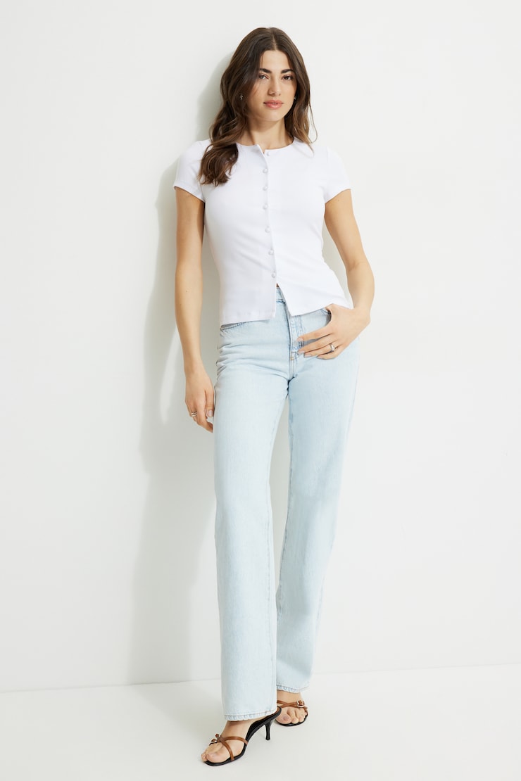 Ribbed Short Sleeve Cardigan Bright White large