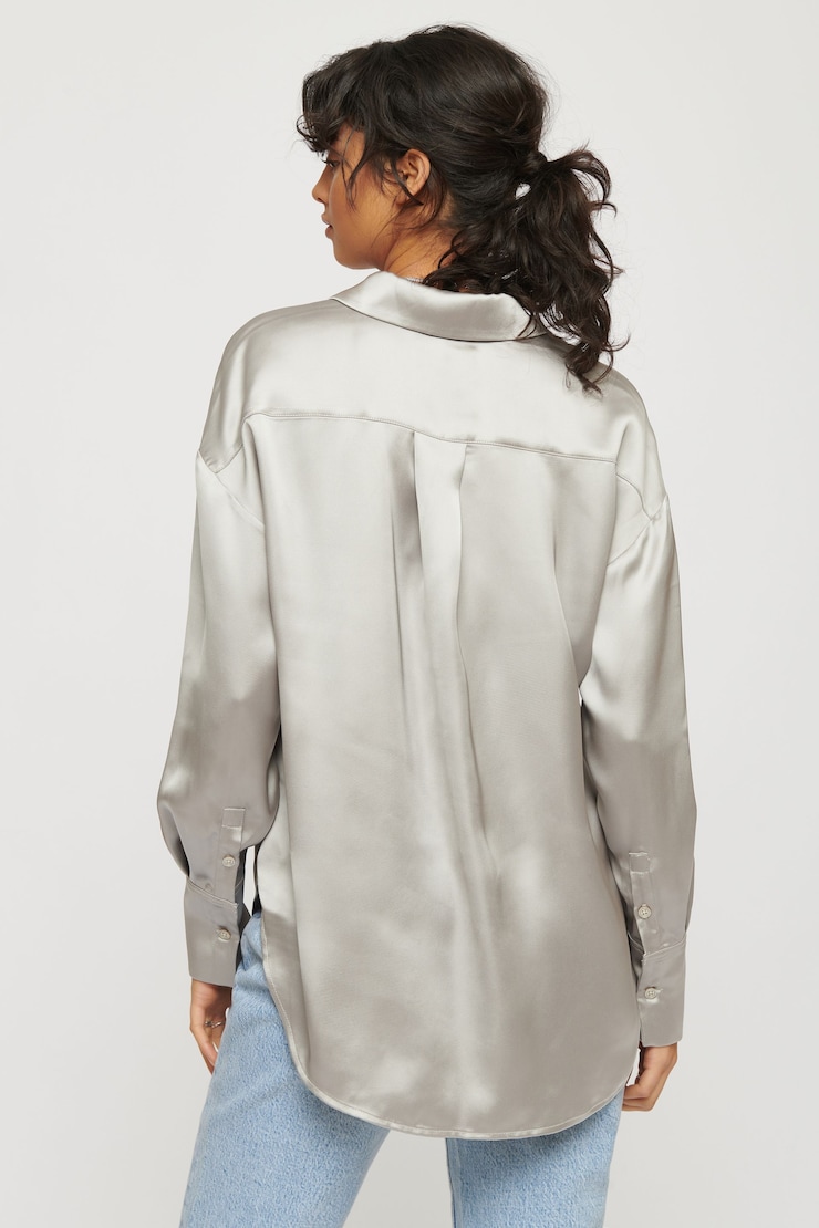 Frida Satin Oversized Shirt Silver Sage large