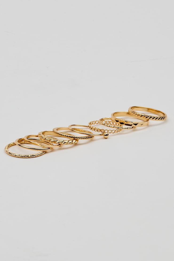Set of 10 Simple Rings, Gold, large