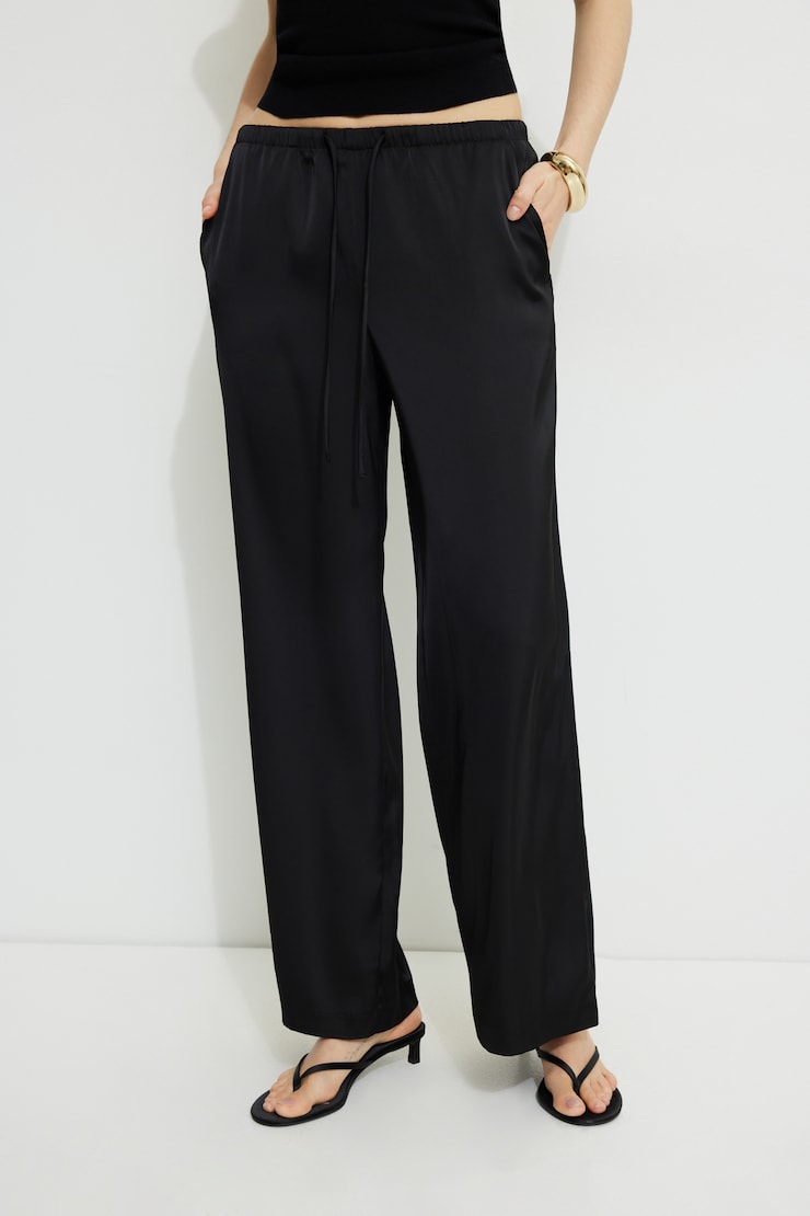 Leo Wide Leg Satin Pants Jet Black large