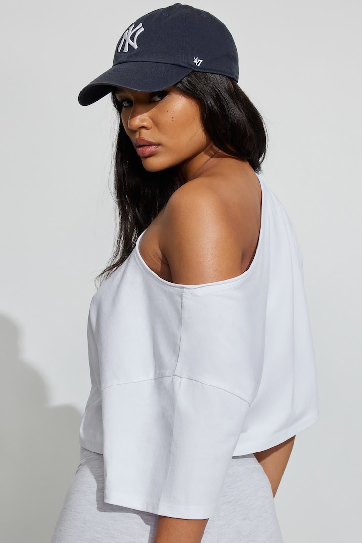 Off Shoulder Cropped T-Shirt, Bright White, large