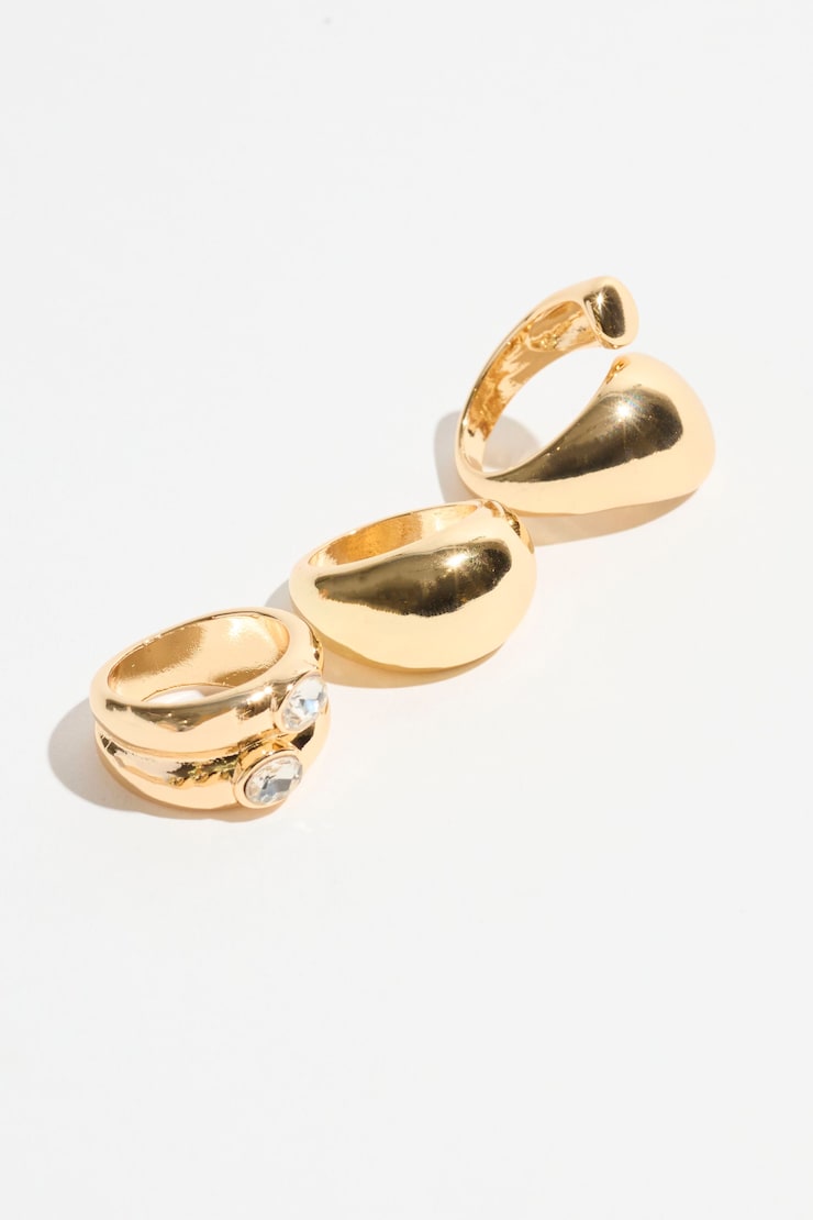 3-Pack Dome & Gemmed Rings Clear/Gold large