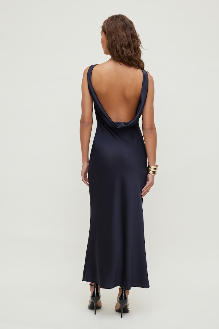 Nora Satin Maxi Slip Dress Deep Well Blue large