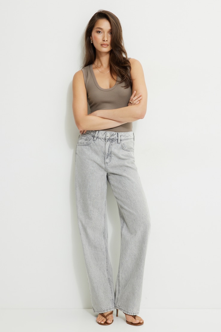 mika Mika Mid Rise Relaxed Straight Leg Jeans Green | Dynamite