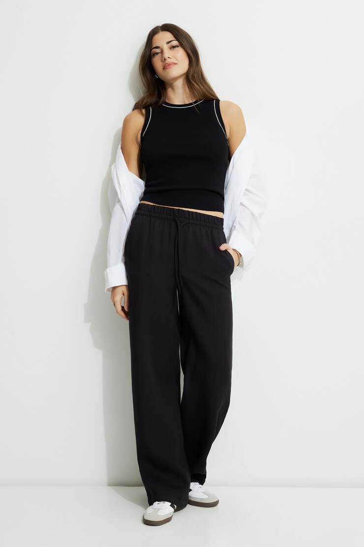 Pia Ribbed Tank Top Jet Black/Snow White Stripes large