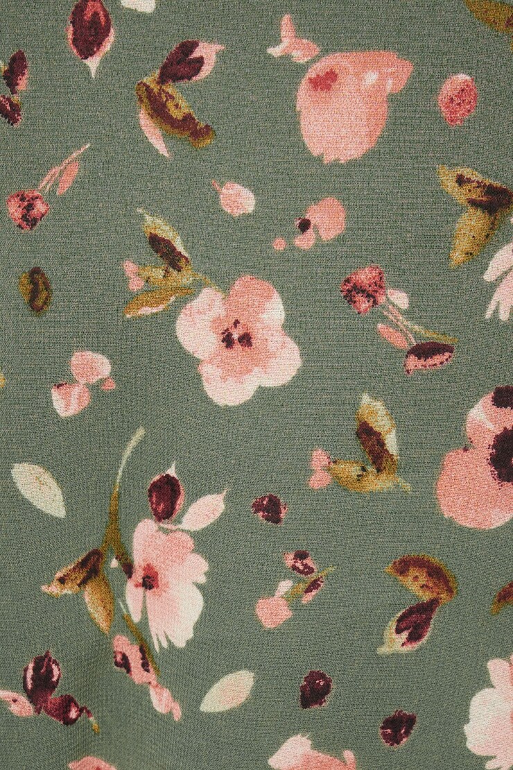 Long Sleeve Tiered Mini Dress Green & Blush Floral large