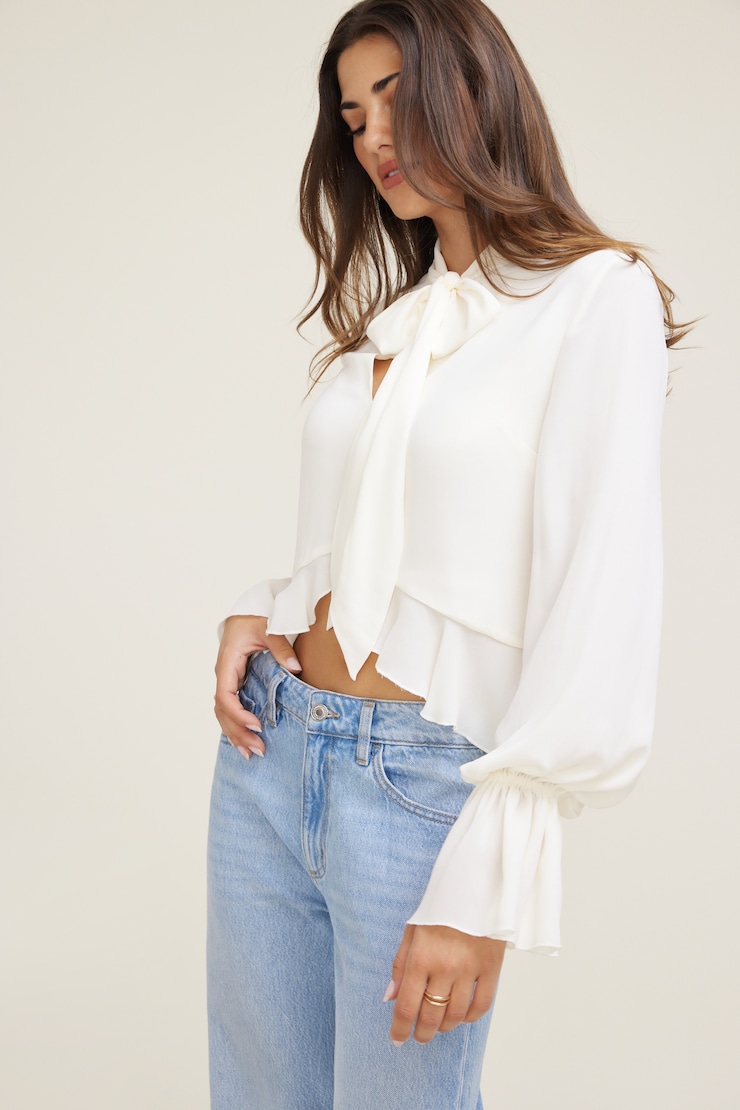Tie Neck Crepe Blouse Sea Salt Off White large