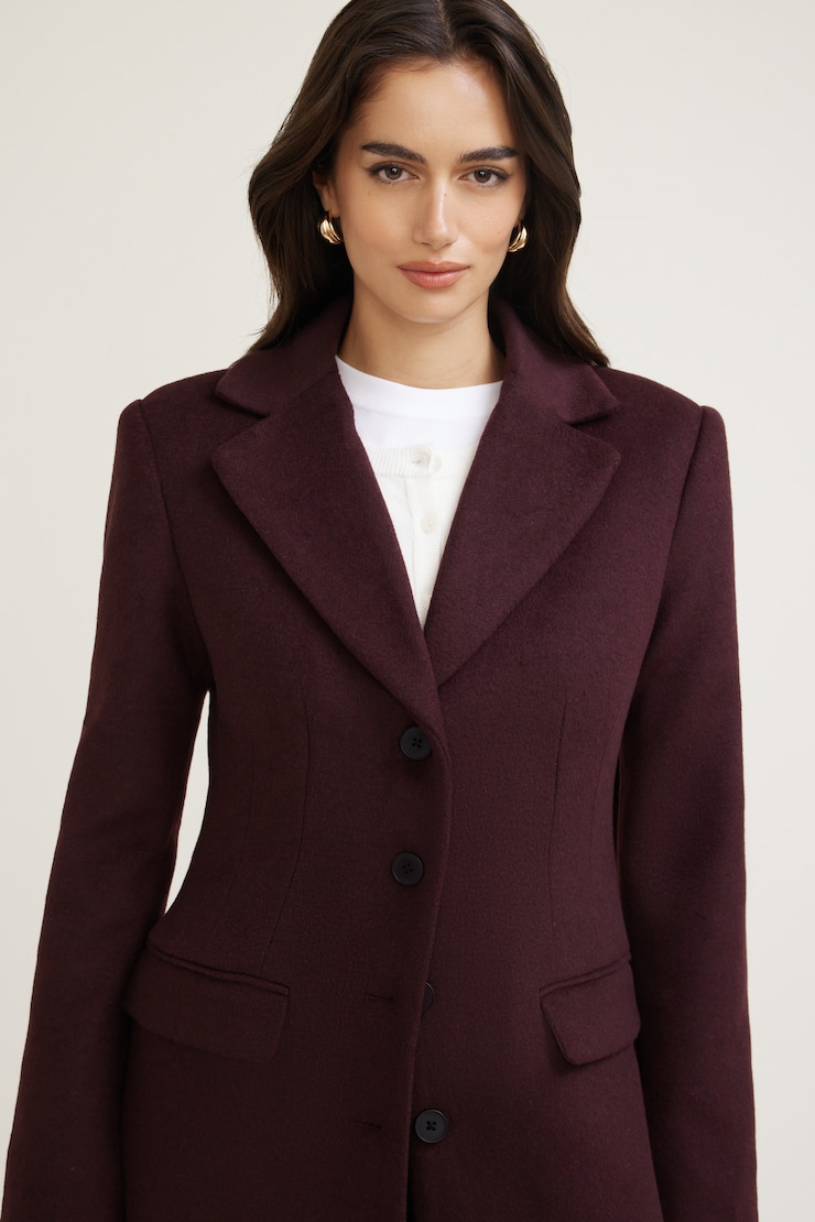 Cinched Wool Coat Red | Dynamite