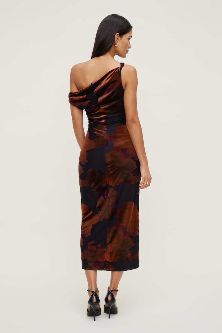 Robe maxi à effet usé Jayde Rouge à effet usé avec noir large