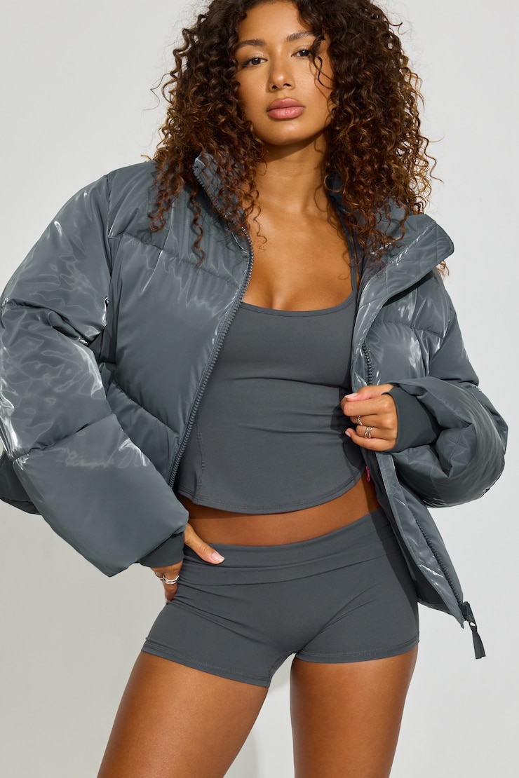 Shiny Puffer Jacket, Burnt Ash Grey, large