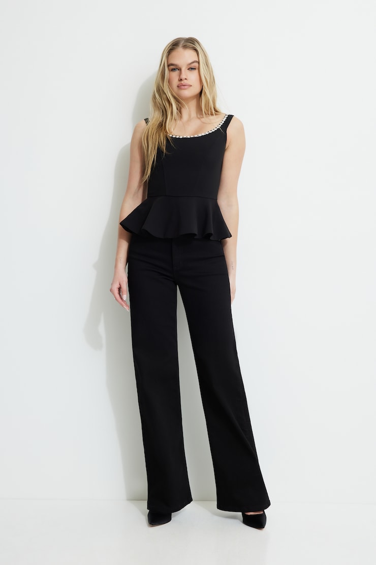Gemstone Peplum Corset Top Black | Dynamite