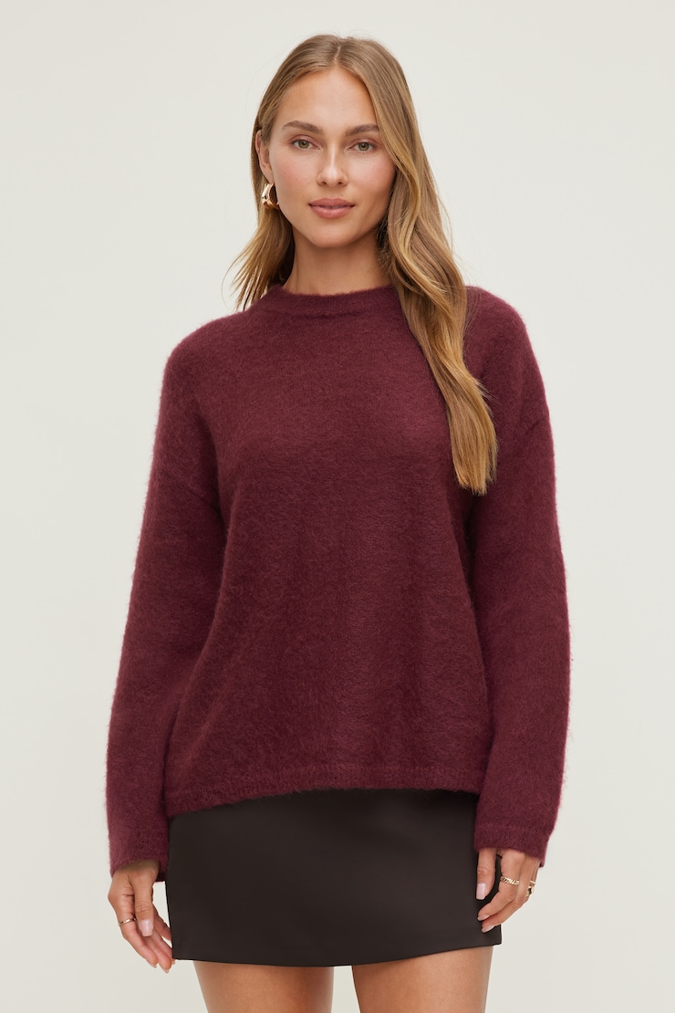 Premium Mohair Wide Sleeve Sweater Zinfandel Burgundy large