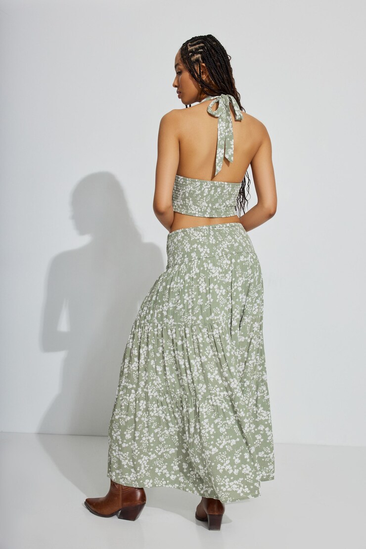 Eliana Smocked Peasant Midi Skirt, Seagrass Green/Floral, large