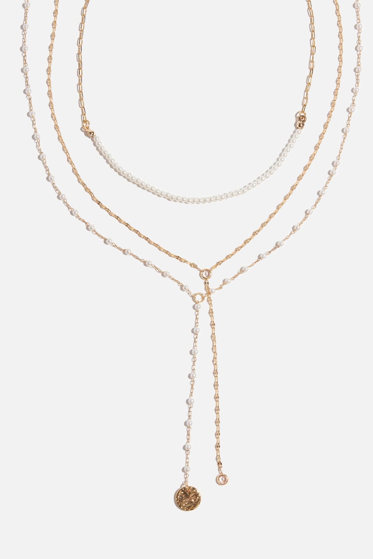 Layered Mini Pearl Y-Neck Necklace Off-White/Gold large