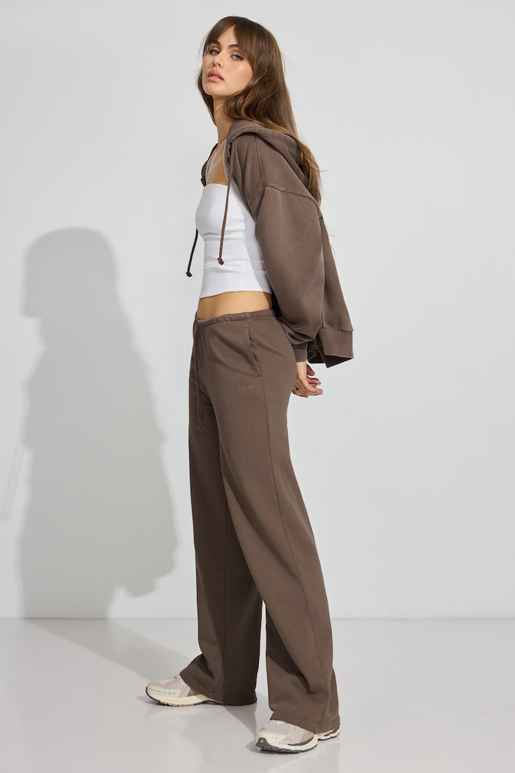 SoftTerry Wide Leg Sweatpants, Washed Wild Mushroom Brown, large