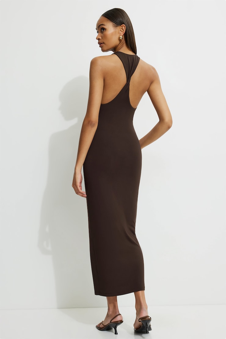 Twisted Racerback Jersey Maxi Dress Java Brown large