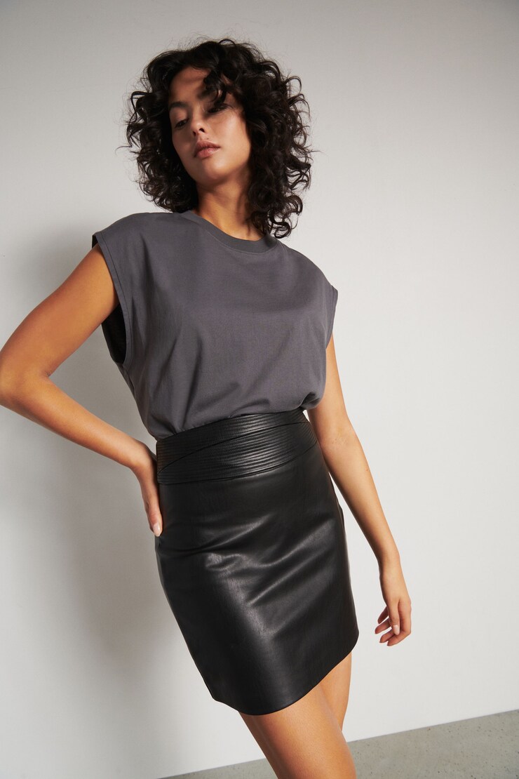 Aspen Faux Leather Mini Skirt Jet Black large
