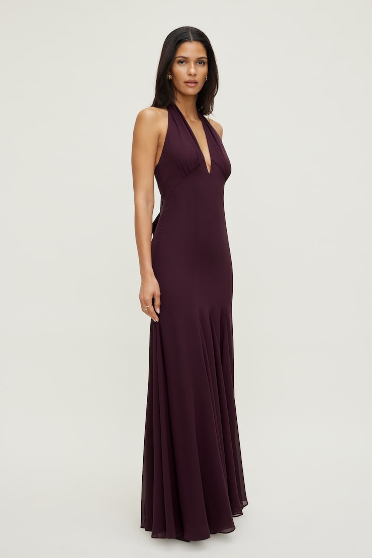 Robe maxi évasée à col plongeant Bourgogne dégustation de vins large