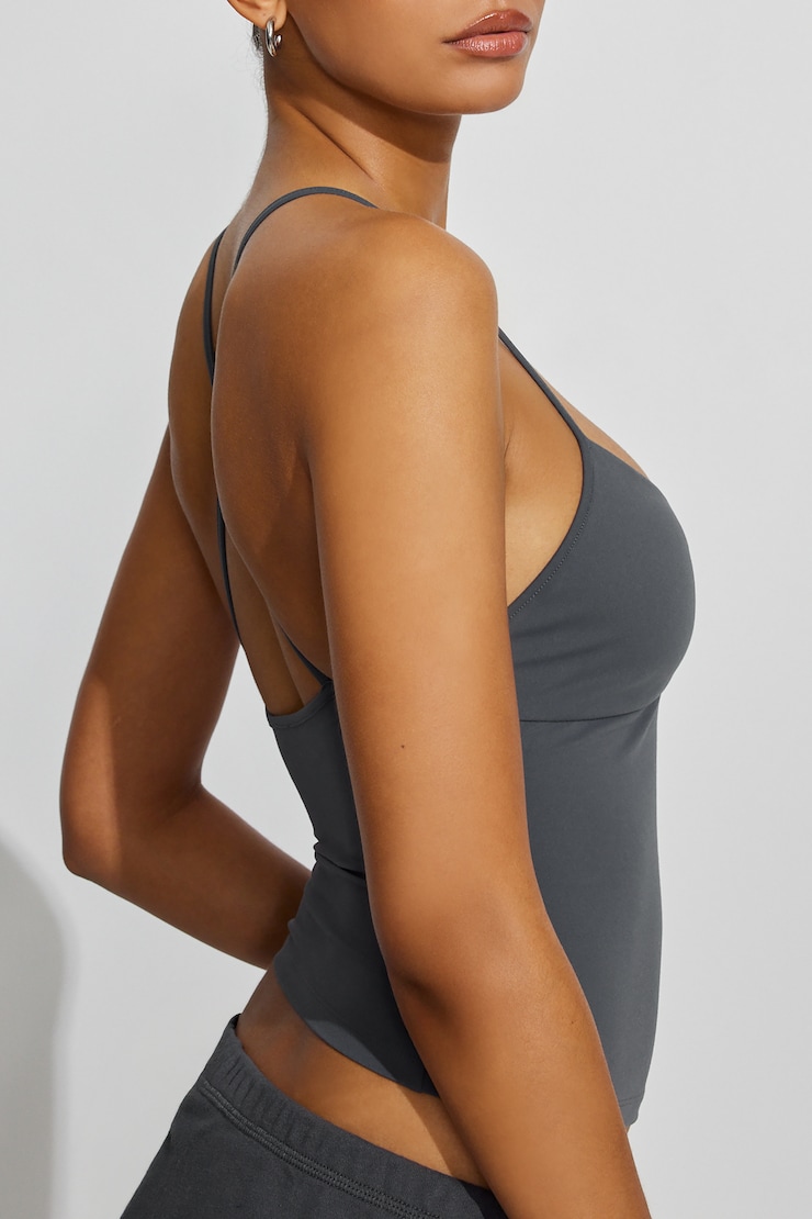 Sleek Underbust Crossback Cami Top, Burnt Ash Grey, large