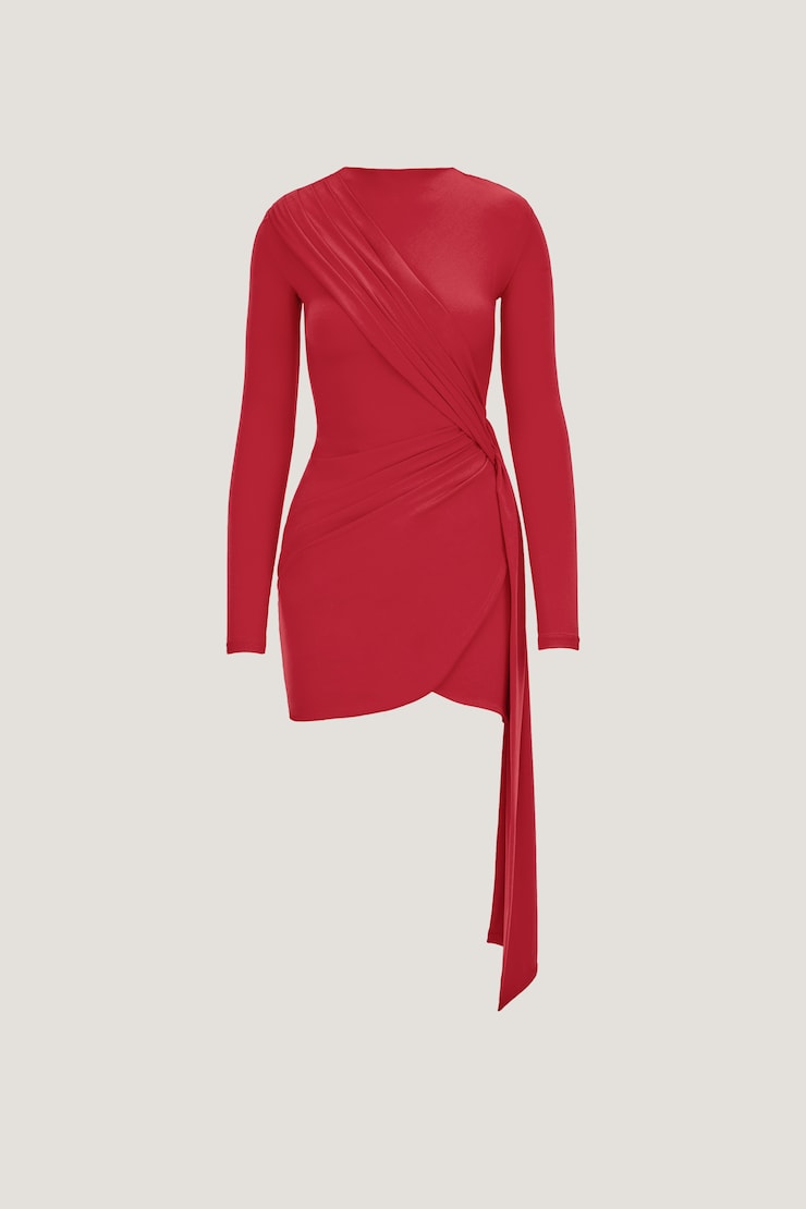 Sculpt Front Drape Mini Dress Chili Pepper Red large