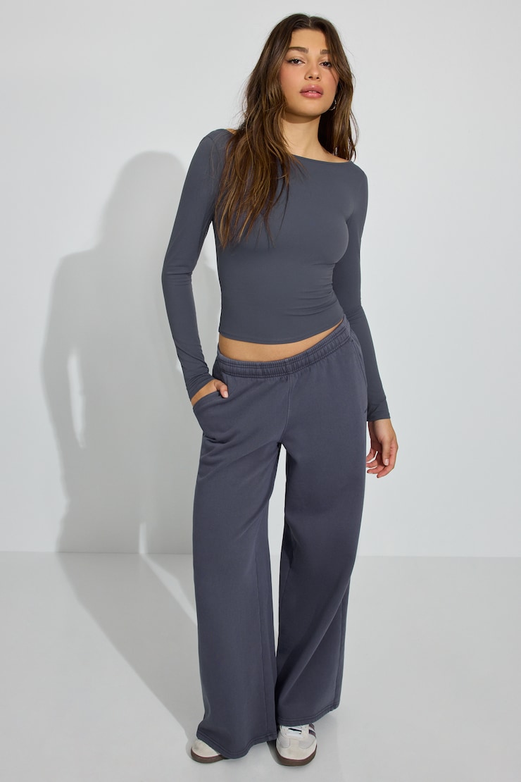 Sleek Boat Neck Long Sleeve Top, Odyssey Grey, large