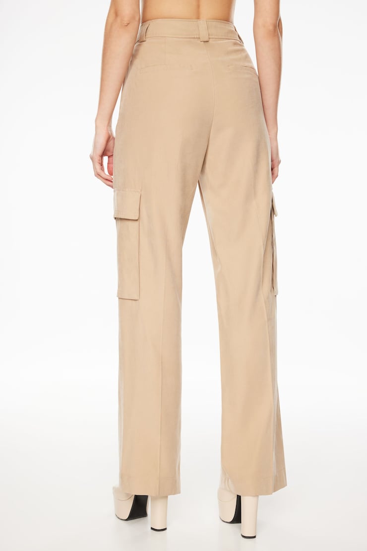 Gemma Wide Leg Cargo Pants Almond Tan Beige large