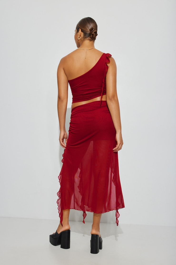 Ruffle Midi Skirt, Biking Red, large