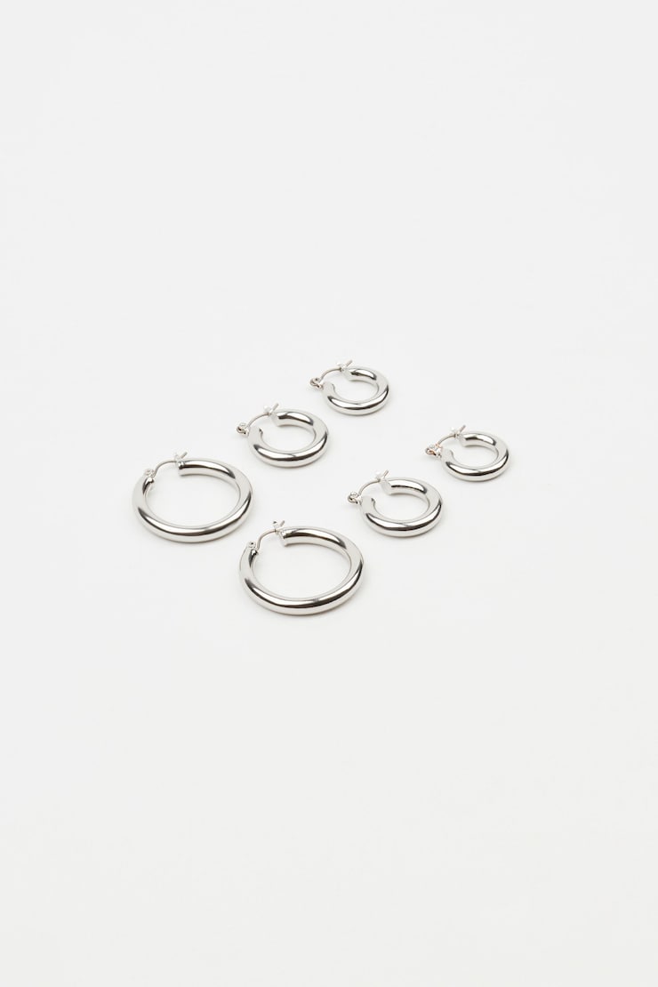 3 Pack Hoop Earrings, Silver, large