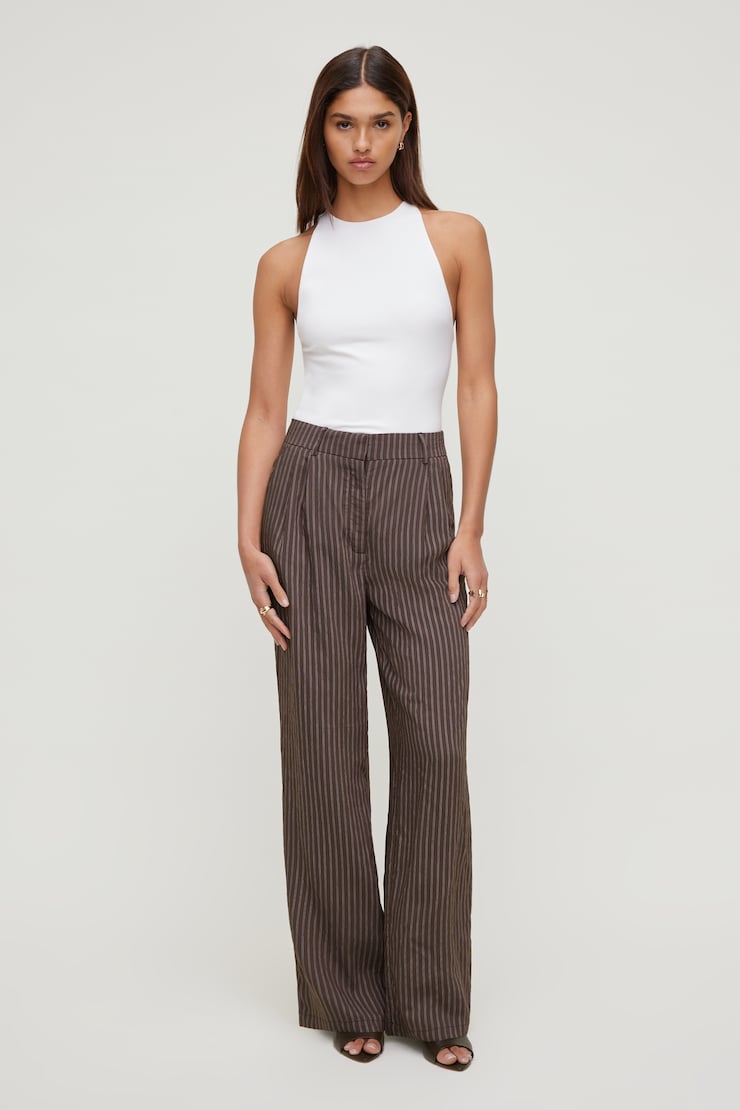 Alex Striped Wide Leg Pants Brown | Dynamite