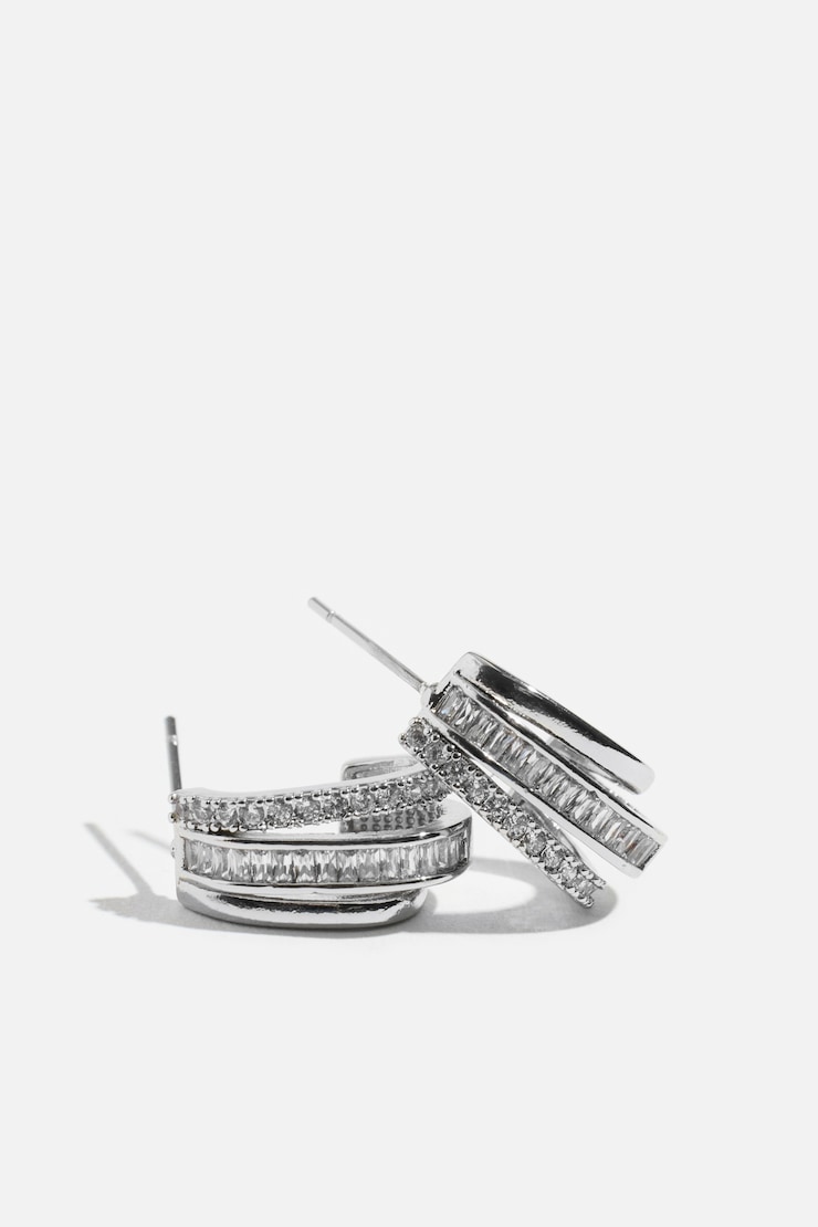 Micro Pavé Line Huggie Earrings Silver large