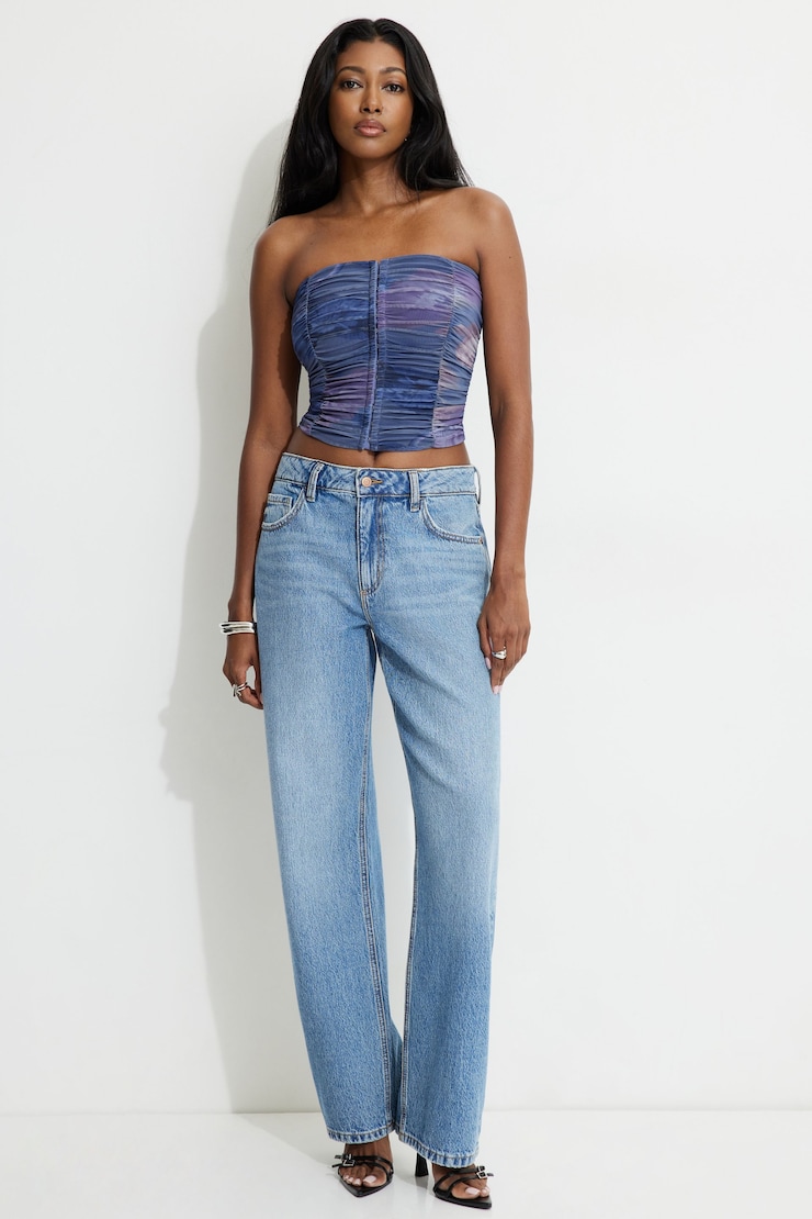 Salma Ruched Mesh Bustier Top Violet & Blue Floral large