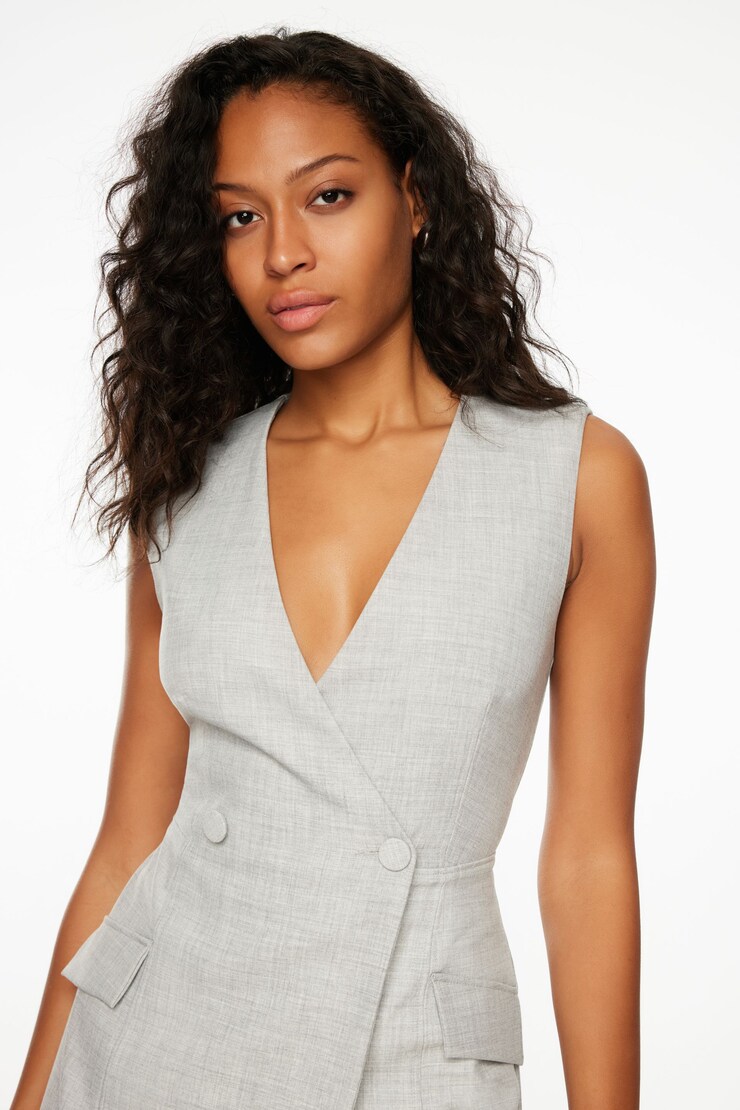 Sleeveless Open Back Blazer Romper Formal Gray  large