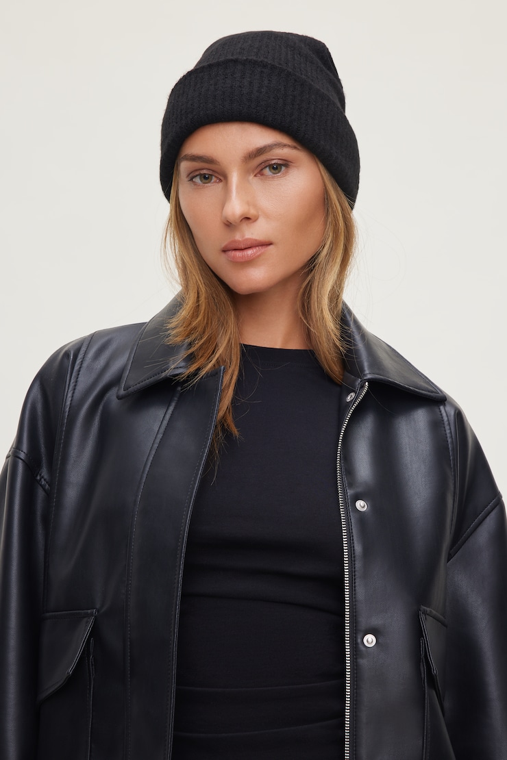 Foldover Knit Beanie Jet Black large