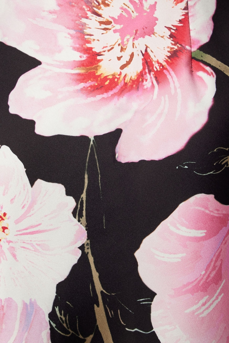 Open Back Satin Mini Slip Dress Black & Pink Floral large