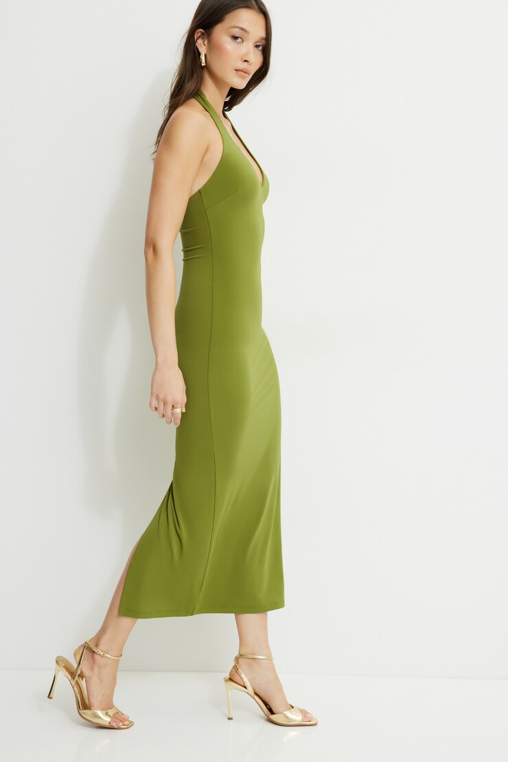Sculpt Plunge Halter Maxi Dress Guacamole Green large
